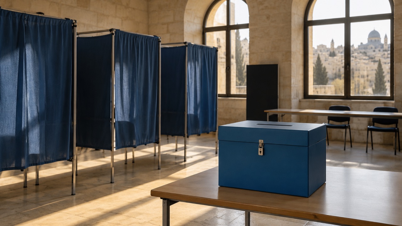 A voting station in Israel; conceptual illustration, not a photograph of a forecast event