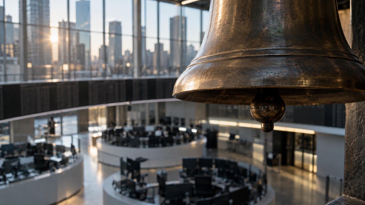 A stock exchange bell before an IPO; conceptual illustration, not a photograph of a forecast event