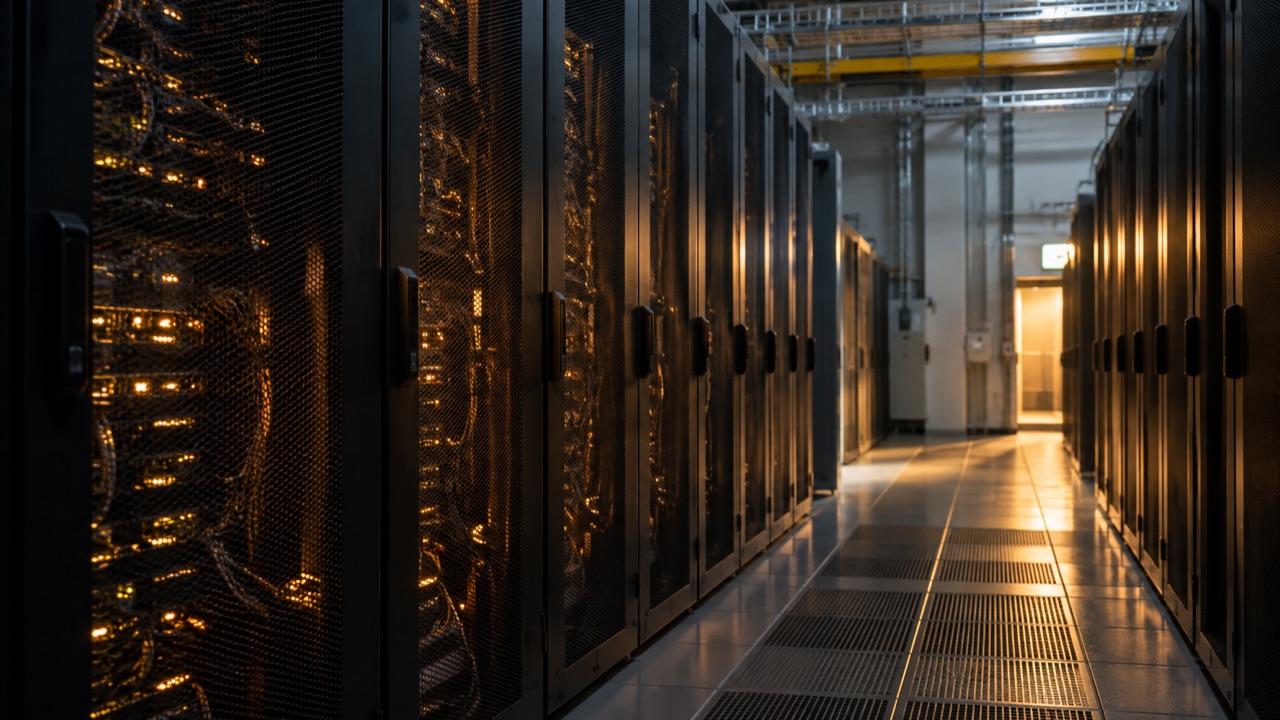 A data center for cloud computing; conceptual illustration, not a photograph of a forecast event