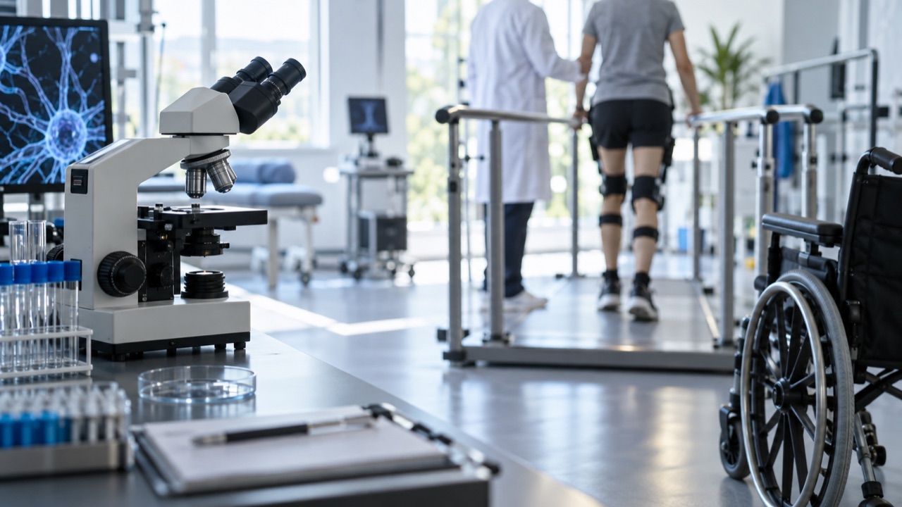 Neuromuscular research equipment in a clinical ward; conceptual illustration, not a photograph of a forecast event