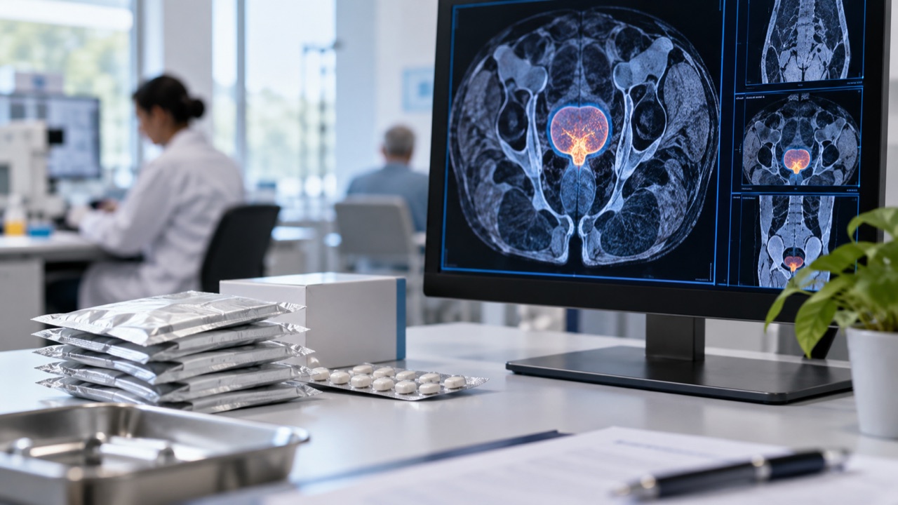 Prostate cancer scan in an oncology research clinic; conceptual illustration, not a photograph of a forecast event