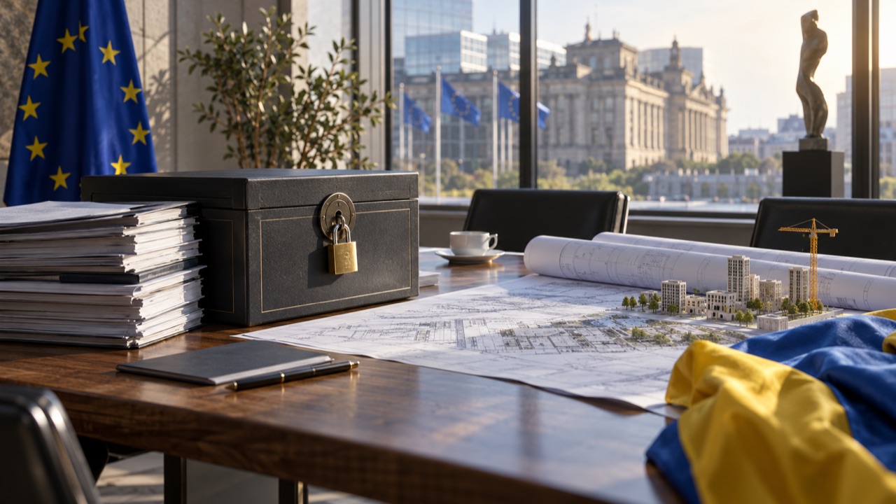 Central-bank records and Ukrainian rebuilding plans in Europe; conceptual illustration, not a photograph of a forecast event