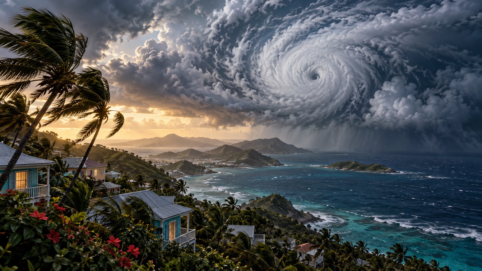Concept illustration of a late season storm over the Caribbean; not documentation of an actual forecast event