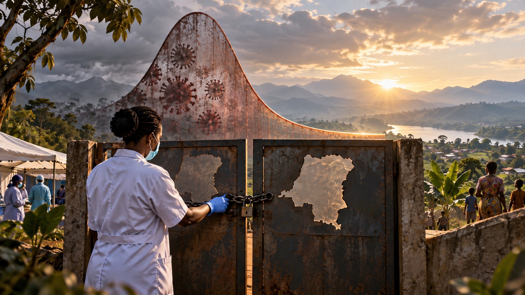 Concept illustration of a closed epidemic curve over Congo; not documentation of an actual forecast event