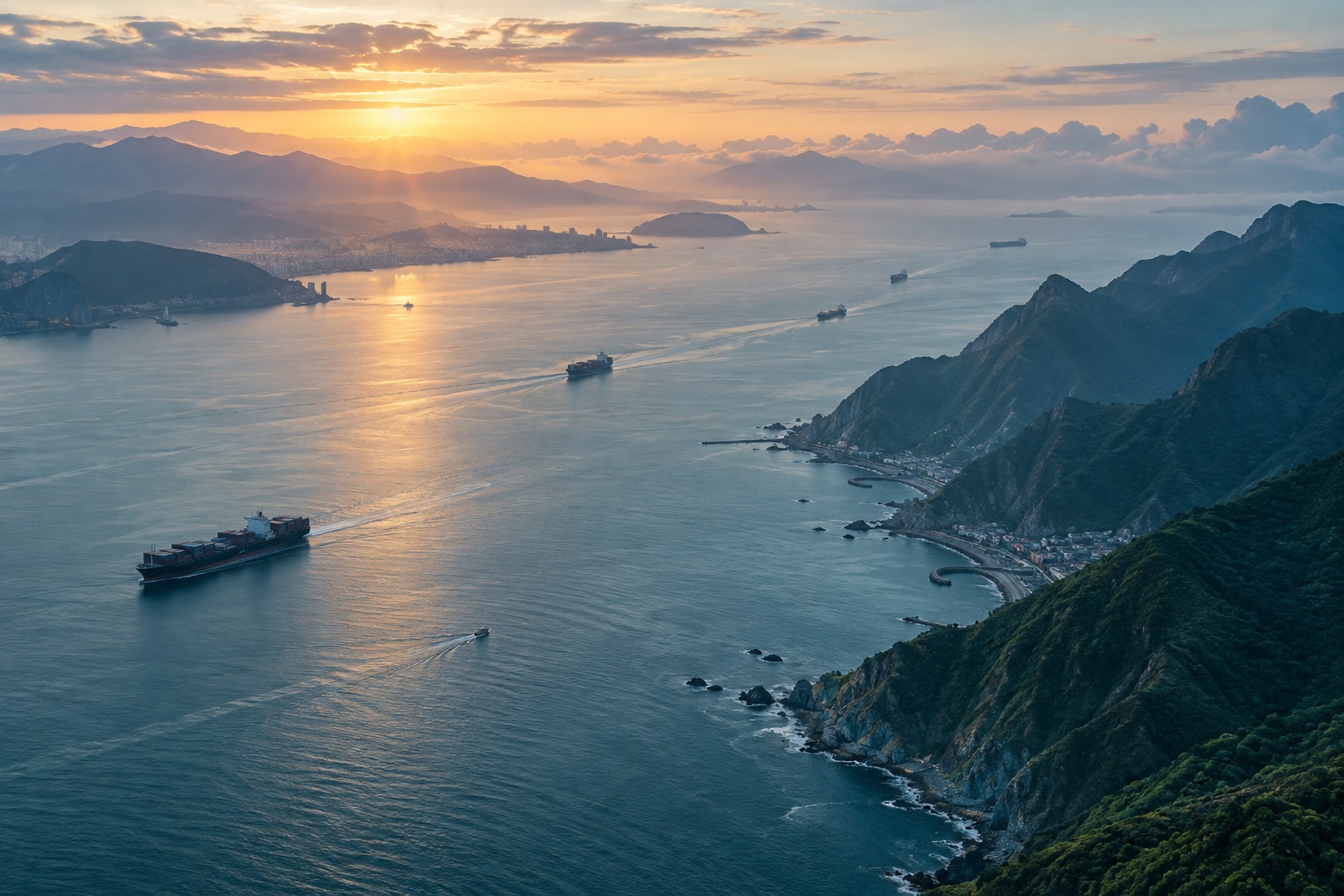 Concept illustration of shipping routes in the Taiwan Strait